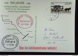 DDR: Erinnerungskarte Zur Eröffng Der Schmalspurbahn Potschappel-Wilsdruff Von 1886 Mit Rotem G.-Stpl. Freital 22.6.86 - Maschinenstempel (EMA)