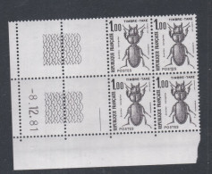 France Timbres-Taxe N° 106 XX Insectes : 1 F. Scarites, En Bloc De 4 Coin Daté Du 8 . 12 . 81 ; 1 Trait, Ss Ch. TB - Strafport