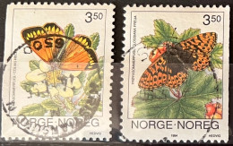 NORWAY 1994 Fauna – Butterflies (Northern Clouded Yellow & Freija Fritillary) Postally Used Set MICHEL # 1143,1144 - Usati