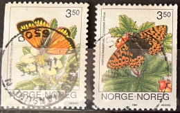 NORWAY 1994 Fauna – Butterflies (Northern Clouded Yellow & Freija Fritillary) Postally Used Set MICHEL # 1143,1144 - Usados