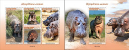 Guinea Bissau 2022, Animals, Hippo, 4val In BF+BF - Sonstige & Ohne Zuordnung