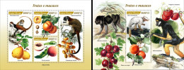 Guinea Bissau 2022, Animals, Monkey And Fruits, 4val In BF+BF - Affen