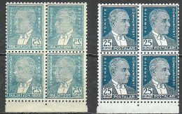 Turkey; 1933 2nd Ataturk Issue Stamp 25 K. "Abklatsch" ERROR (Block Of 4) - Nuovi
