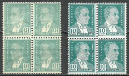 Turkey; 1933 2nd Ataturk Issue Stamp 10 P. "Abklatsch" ERROR (Block Of 4) - Nuevos