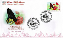 MYANMAR 2024 GOLDEN BIRDWING BUTTERFLY FDC - Myanmar (Burma 1948-...)