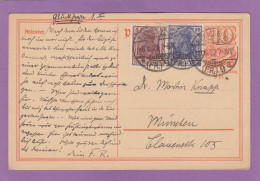 GANZSACHE MIT ZUSATZFRANKATUR  AUS KÖNIGSBERG,OSTPREUSSEN, NACH MÜNCHEN,1922. - Tarjetas