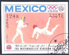 950 Yemen Fencing EscrimeMexico 68 Imperforate Non Dentele (YEM-42) - Esgrima