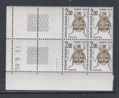 France Timbres-Taxe N° 107 XX Insectes : 2 F. Trichius, En Bloc De 4 Coin Daté Du 13 . 6 . 86 ; 1 Trait, Ss Ch. TB - Strafport