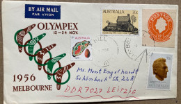 AUSTRALIA 1985, OLYMPEX 1956 COVER, USED TO GERMANY, STATIONERY CUTOUT USED AS STAMP, UNIQUE, BOX HILL TOWN CANCEL. - Cartas & Documentos