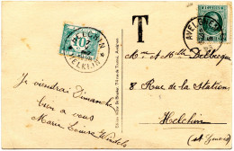 COB TAXE 33  SIMPLE CERCLE RELAIS HELCHIN / HELKIJN SUR CARTE POSTALE D'AVELGHEM INSUFFISAMENT AFFRANCHIE, 1926 - Cartas & Documentos