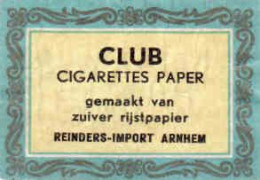 Dutch Matchbox Label, ARNHEM - Gelderland, CLUB CIGARETTES PAPER, Gemaakt Van Zuiver Rijstpapier, Holland, Netherland - Boites D'allumettes - Etiquettes