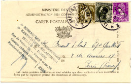 BELGIQUE - COB 337+338+401 SUR CARTE DES CONTRIBUTIONS POUR LA FRANCE, 1936 - 1915-1920 Albert I.