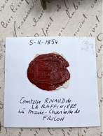 CACHET CIRE ANCIEN - Sigillographie - SCEAUX - WAX SEAL - 5 11 1854 Comtesse RIVAUD De La RAFFINIÈRE - Stempels