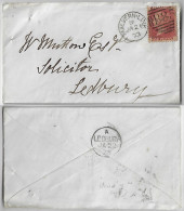 Great Britain 1873 Cover Malvern Lin To Ledbury Stamp 1 Penny Red Perforate Corner Letter GG Queen Victoria Plate 145 - Cartas