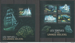 Ca618 2013 Central Africa Fauna Marine Life Sea Turtles Sailing Ships Kb+Bl Mnh - Marine Life