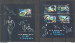 Ca620 2013 Central Africa Sport 150Th Anniversary Pierre De Coubertin Kb+Bl Mnh - Other & Unclassified