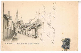 28  BONNEVAL EGLISE ET RUE DE  CHATEAUDUN 1901 - Bonneval