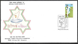 INDE. Enveloppe Commémorative De 1997. Vache Comme Mascotte Des National Games Philatelic Exhibition/Inaugural Day. - Vaches