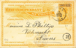 TT BELGIAN CONGO PS SBEP 21 L1 FROM BOMA 21.04.1909 TO ANTWERPEN - Enteros Postales