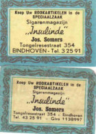 2 Dutch Matchbox Labels, Eindhoven - North Brabant, Sigarenmagazijn Insulinde - Jos. Somers, Holland, Netherland - Boites D'allumettes - Etiquettes