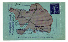 ENTIER POSTALE SEMEUSE 30C VIOLET CARTE LETTRE PNEUMATIQUE MARSEILLE NEUF - Pneumatici