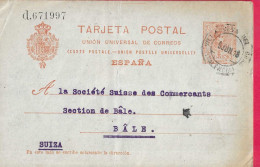 SPAGNA -INTERO CARTOLINA POSTALE ALFONSO 10 C. (MICHEL P49) DA "VILLA NUEVA DEL GRAO*9.JUN.18* - 1850-1931