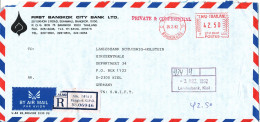 Thailand Registered Air Mail Bank Cover With Meter Cancel Sent To Germany Bangkok 25-2-1992 - Thailand