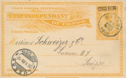 TT BELGIAN CONGO PS SBEP 21 L4 FROM MATADI 28.04.1909 TO SWITZERLAND - Ganzsachen