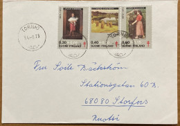 FINLAND 1973, COVER USED, TB RELIEF FUND, FULL SET OF 3 DIFFERENT STAMP, GIRL & LAMB, SUMMER EVENING, TORNIO CITY CANCEL - Covers & Documents