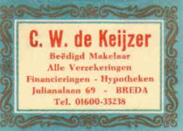 Dutch Matchbox Label, BREDA - North Brabant, C. W. De Keijzer - Financieringen - Hypotheken, Holland, Netherland - Boites D'allumettes - Etiquettes