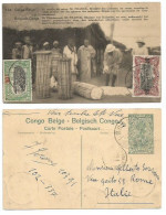 Belgian Congo Belge Entier Franck Governateur C.15 + #2 Provisional Lusambo 16oct1922 X Italie - Stamped Stationery