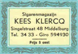 Dutch Matchbox Label, MIDDELBURG - Zeeland, Sigarenmagazijn KEES KLERCQ, Holland, Netherland - Boites D'allumettes - Etiquettes