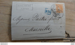 ESPAGNE : Lettre De 1869 Postée De CADIZ Pour MARSEILLE  .....E-26 - Storia Postale