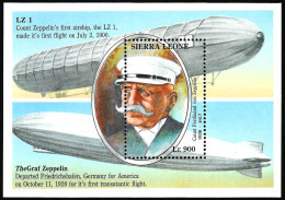 Sierra Leone 1993 Graf Von Zeppelin From First Airship LZ-1 1900 To First Transatlantic Flight 1928 MNH Stamp Block Luxe - Zeppelins