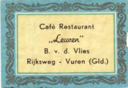 Dutch Matchbox Label, VUREN - Gelderland, Café Restaurant Leuven, B. V. D. Vlies, Holland Netherlands - Boites D'allumettes - Etiquettes