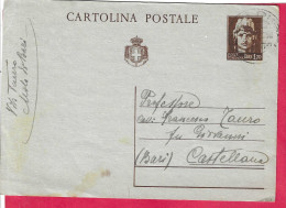 INTERO CARTOLINA POSTALE TURRITA LIRE 1,20 STEMMA (INT.117) DA MOLA DI BARI *10.XI.45* PER CASTELLANA - Interi Postali