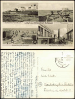 Ansichtskarte Borkum Promenade, Strand, Leuchtturm 1954 - Borkum