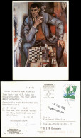 Schach Chess Motivkarte Mann Vor Schachbrett, Künstlerkarte 1996 - Contemporain (à Partir De 1950)