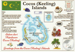 1 Map Of Cocos Islands * 1 Ansichtskarte Mit Der Landkarte Von Cocos Islands Mit Informationen Und Der Flagge Des Landes - Carte Geografiche