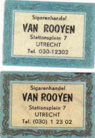 2 Diff. Dutch Matchbox Labels, Utrecht - Utrecht, Sigarenhandel VAN ROOYEN, Holland, Netherlands - Boites D'allumettes - Etiquettes