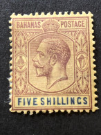 BAHAMAS   SG 88  5s Mauve And Blue Crown CA  MH*  CV £42 - 1859-1963 Kolonie Van De Kroon