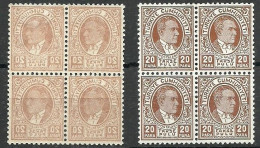 Turkey; 1936 Ataturk Postage Due Stamp 20 P. "Abklatsch Error" (Block Of 4) - Unused Stamps