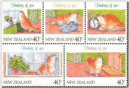 NEW ZEALAND - 1991 -  CAT - CATS - GATTI - 5 V - MNH - - Chats Domestiques