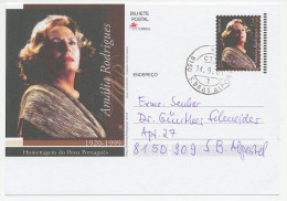 Postal Stationery Portugal 2001 Amalia Rodrigues - Fadista - Fado Singer - Music