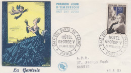 Enveloppe   FDC    FRANCE   Ganterie   Gala  Des  Gants  De  France   HOTEL  GEORGES  V   PARIS   1955 - 1950-1959