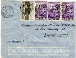 MADAGASCAR LETTRE PAR AVION AFFRANCHIE AVEC DES TIMBRES DES COMORES + AFFR COMPL AU DOS DEPART DZAOUDZI 27 MAI 52 POUR.. - Briefe U. Dokumente