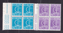 1966 Italia Italy Repubblica EUROPA CEPT EUROPE 4 Serie Di 2 Valori MNH** BARCA A VELA - SAIL Block 4 BOAT - 1966