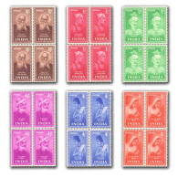 INDIA 1952 SAINTS & POETS TAGORE KABIR TULSI DAS COMPLETE SET OF 6V BLOCK OF 4 STAMPS MNH - Ongebruikt