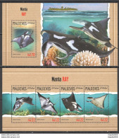 Hm0536 2018 Maldives Manta Ray Fishes Marine Life Fauna #7263-6+Bl1118 Mnh - Marine Life