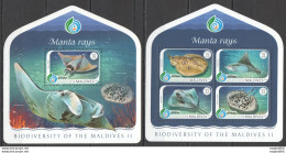 Hm0651 2018 Maldives Manta Rays Marine Life Biodeversity Ii #8065-8+Bl1279 Mnh - Marine Life